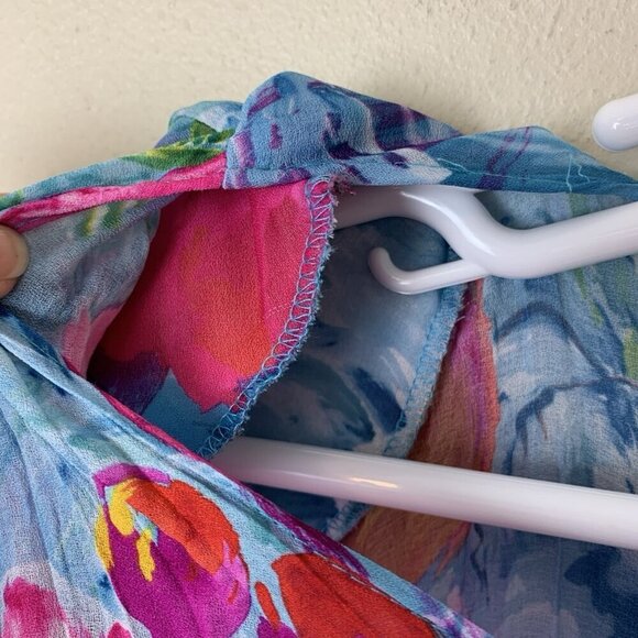 Vintage 2 Rare Womens 2X Dress Colorful Flowy Floral Abstract Maxi 80s Crinkle - Picture 12 of 16